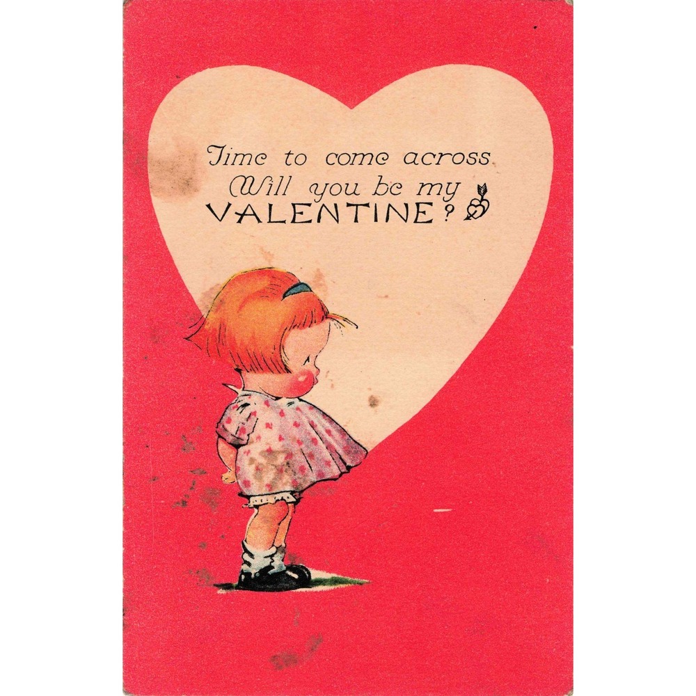 Valentine Postcard 1932 Comic Girl Heart Litho Antique #8000 Come Across